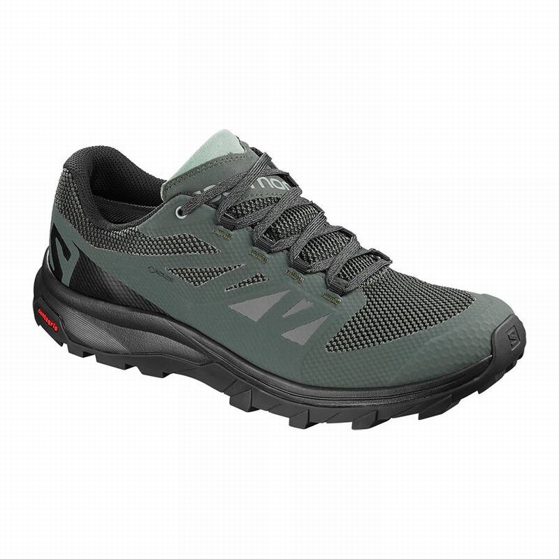 Salomon Singapore Mens Hiking Shoes - OUTLINE GORE-TEX Black/Green | 38167-HEUZ